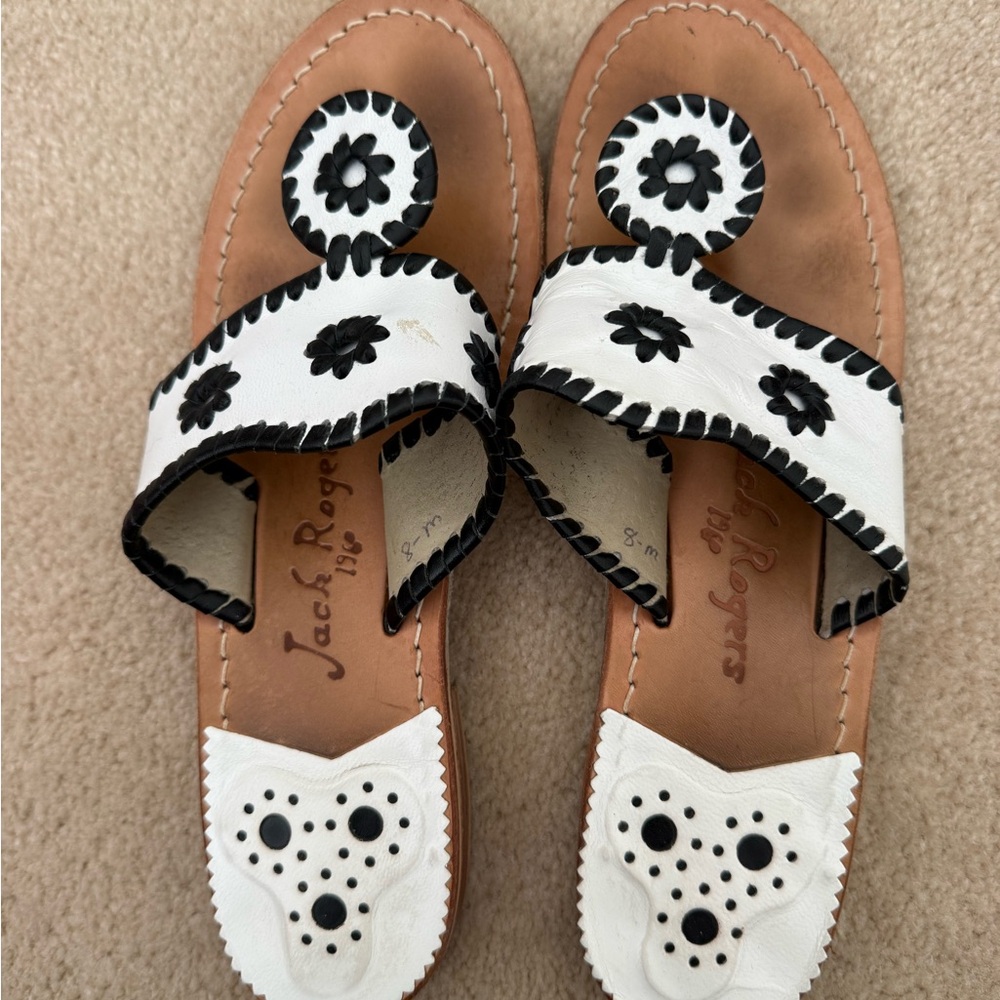Jack Rogers Black and White Floral Sandals